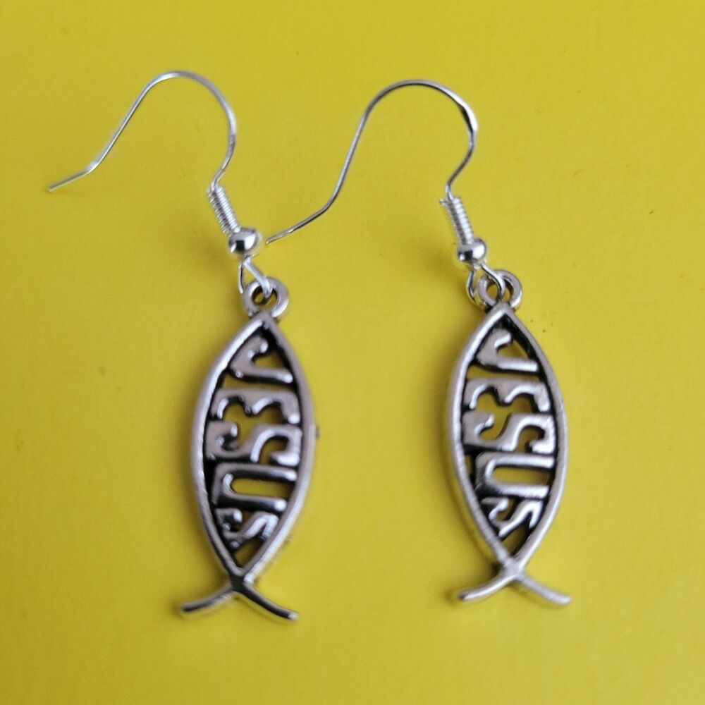 BOGO Free! Buy 1 Pair  Stainless Jesus Ichthys Charm Earrings Get 1 Pair Free!